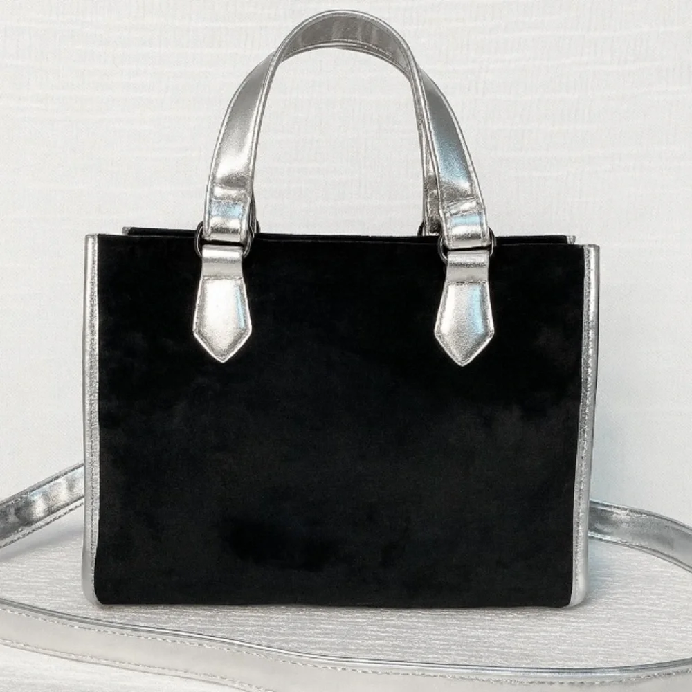 Juicy Couture Black & Silver Velvet Tote Bag – 9” Length x 8” Height
